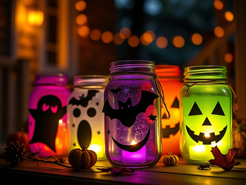Mason Jar Lanterns with a Spooky Glow