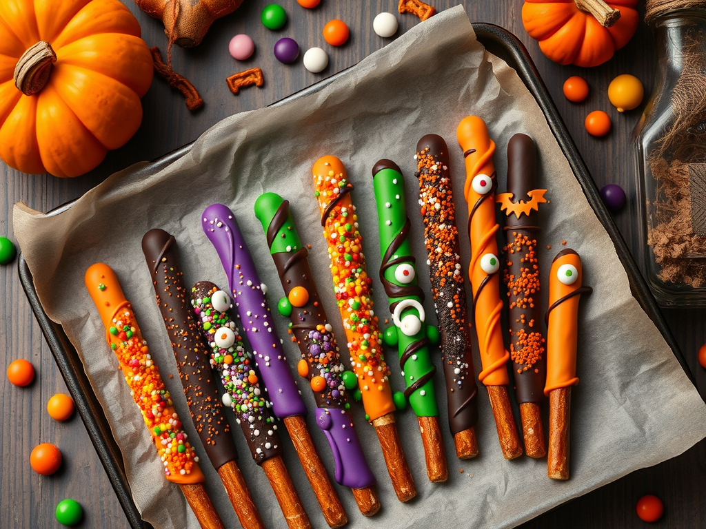 Halloween Chocolate-Dipped Pretzel Rods