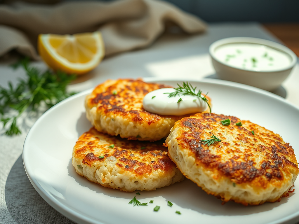 Crispy Fish Cakes with Yogurt-Dill Sauce