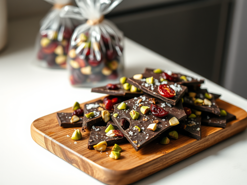 Dark Chocolate Bark with Pistachios & Dried Cherries