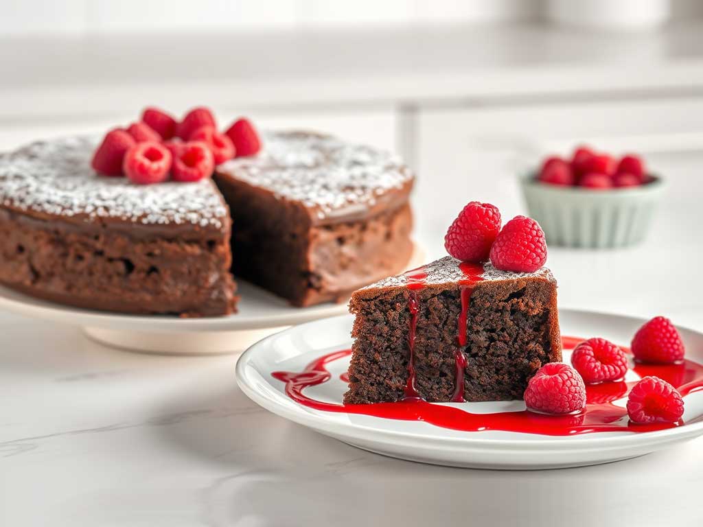 Flourless Chocolate Cake with Raspberry Sauce