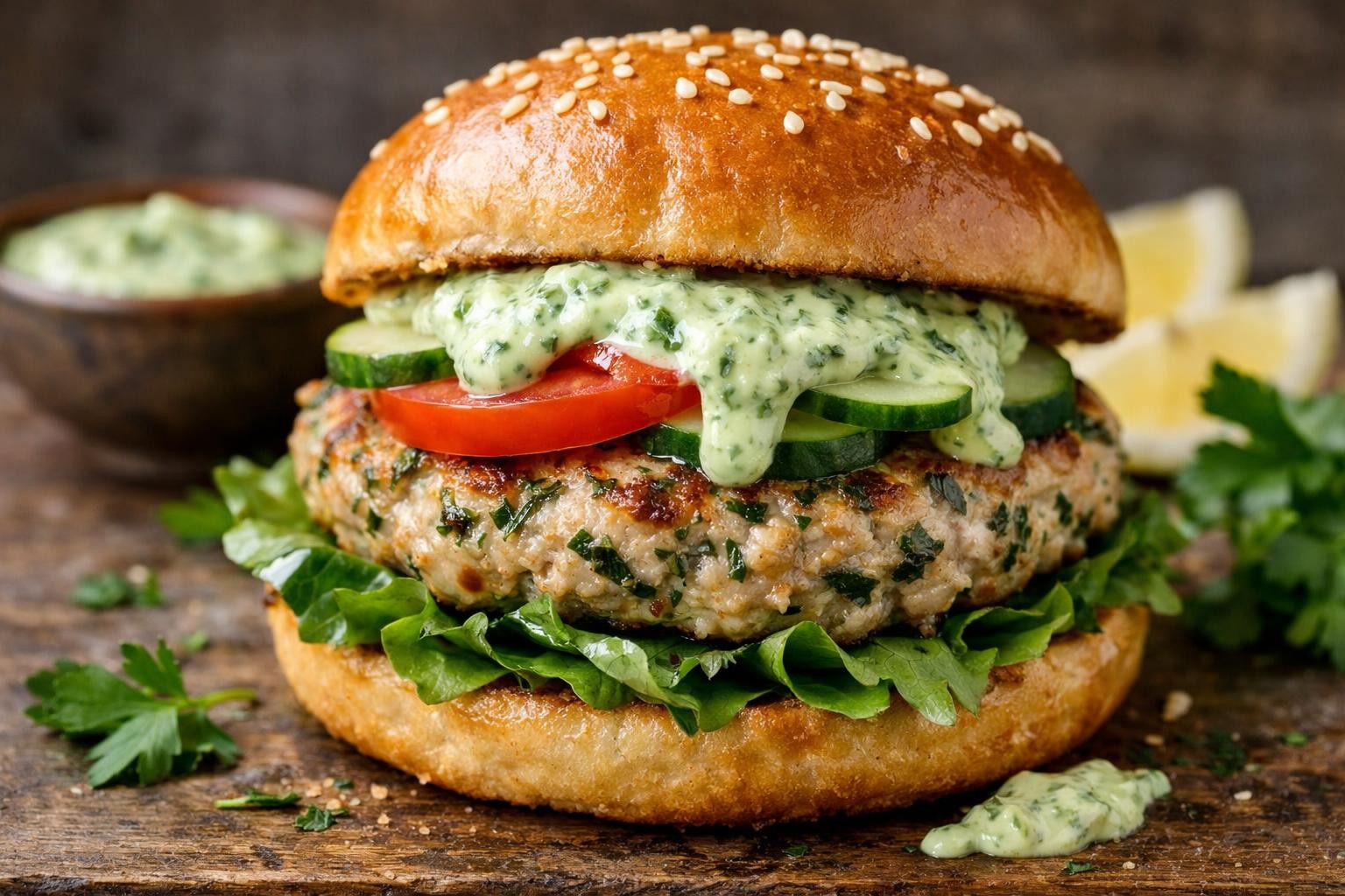 Herb Turkey Burgers with Green Goddess Sauce
