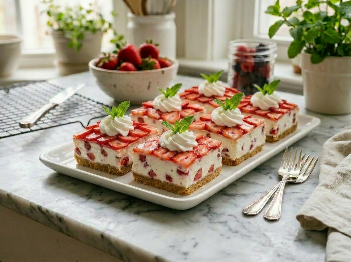 No-Bake Strawberry Cheesecake Bars