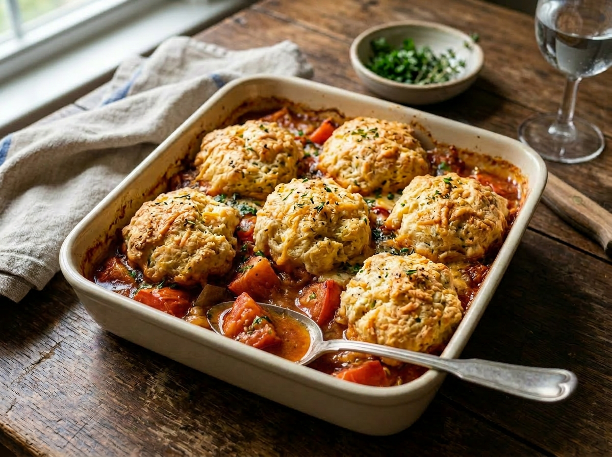 Savory Tomato Cobbler with Cheddar Biscuits